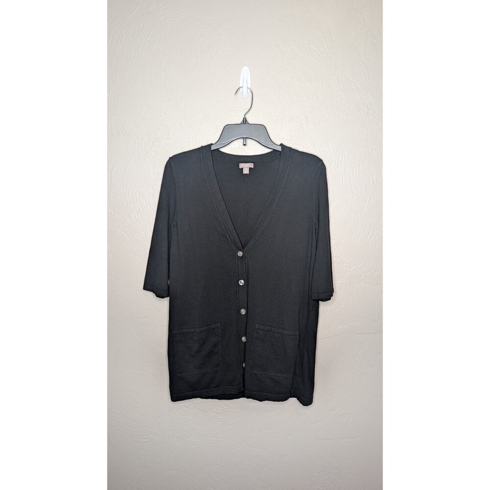 J. JIll Womens Petite Small Black Cotton Cashmere Mid Length Cardigan Sweater